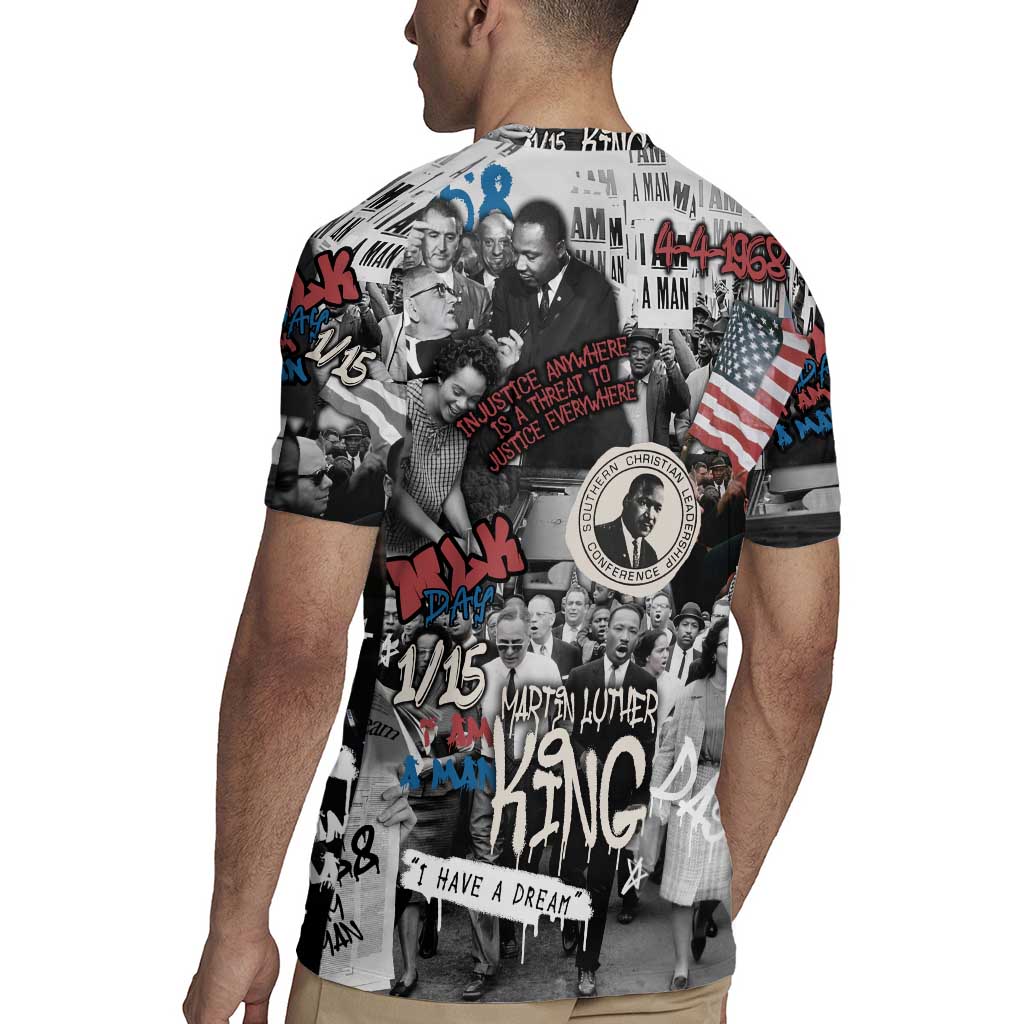 Martin Luther King Day Tribute Rugby Jersey Civil Rights Collage and Classic American Street Graffiti Colors - Wonder Print Shop
