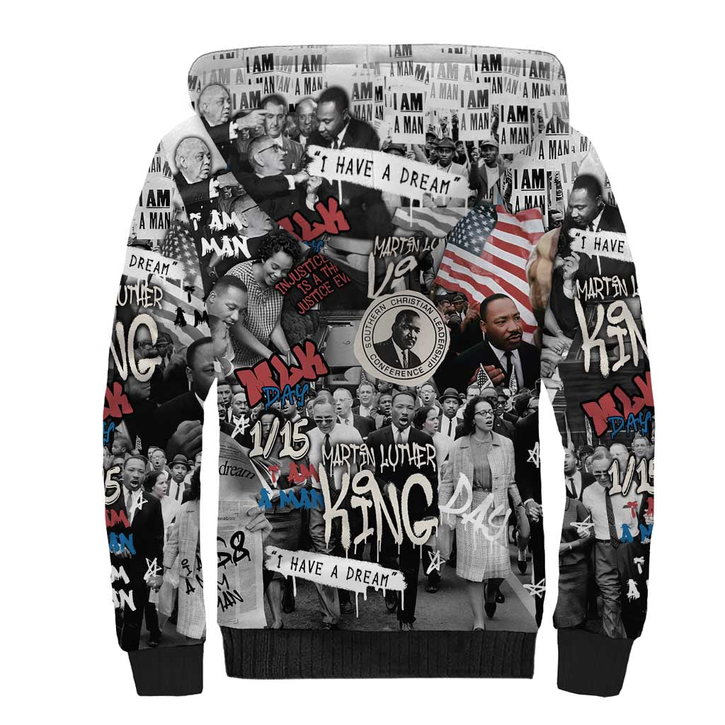 Martin Luther King Day Tribute Sherpa Hoodie Civil Rights Collage and Classic American Street Graffiti Colors - Wonder Print Shop