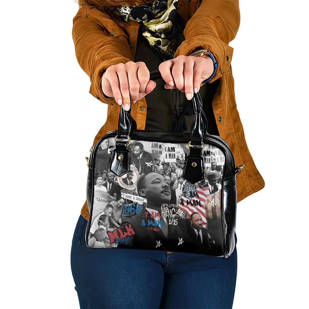 Martin Luther King Day Tribute Shoulder Handbag Civil Rights Collage and Classic American Street Graffiti Colors - Wonder Print Shop