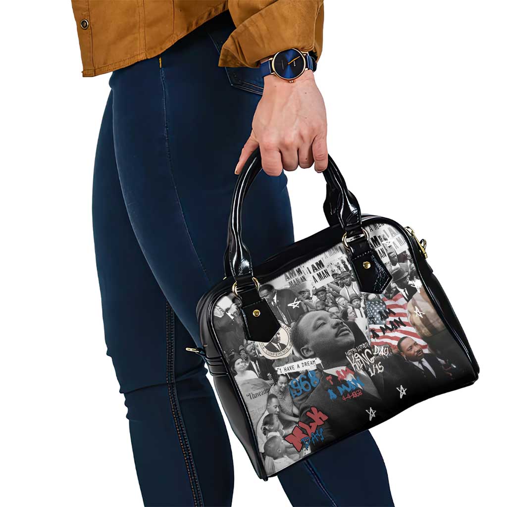 Martin Luther King Day Tribute Shoulder Handbag Civil Rights Collage and Classic American Street Graffiti Colors - Wonder Print Shop
