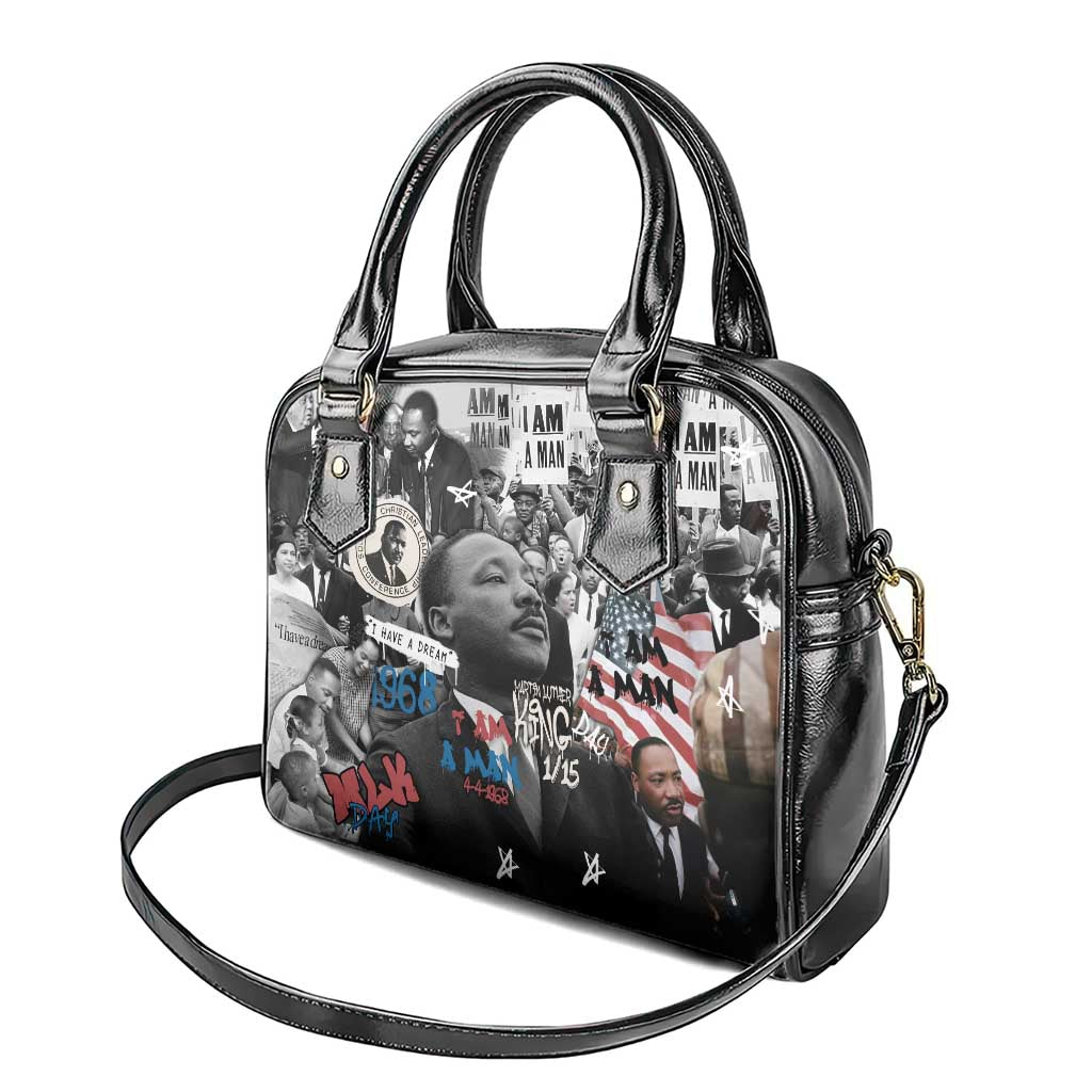 Martin Luther King Day Tribute Shoulder Handbag Civil Rights Collage and Classic American Street Graffiti Colors - Wonder Print Shop