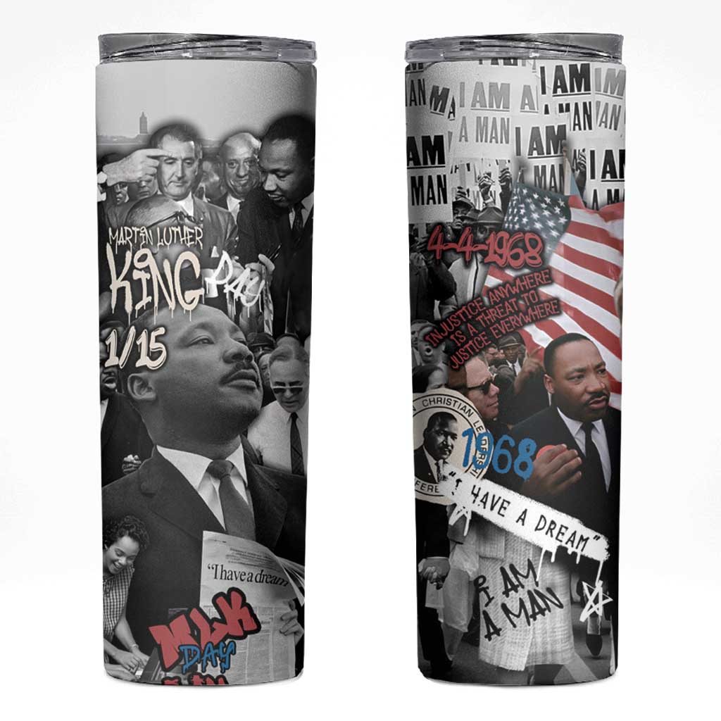 Martin Luther King Day Tribute Skinny Tumbler Civil Rights Collage and Classic American Street Graffiti Colors - Wonder Print Shop