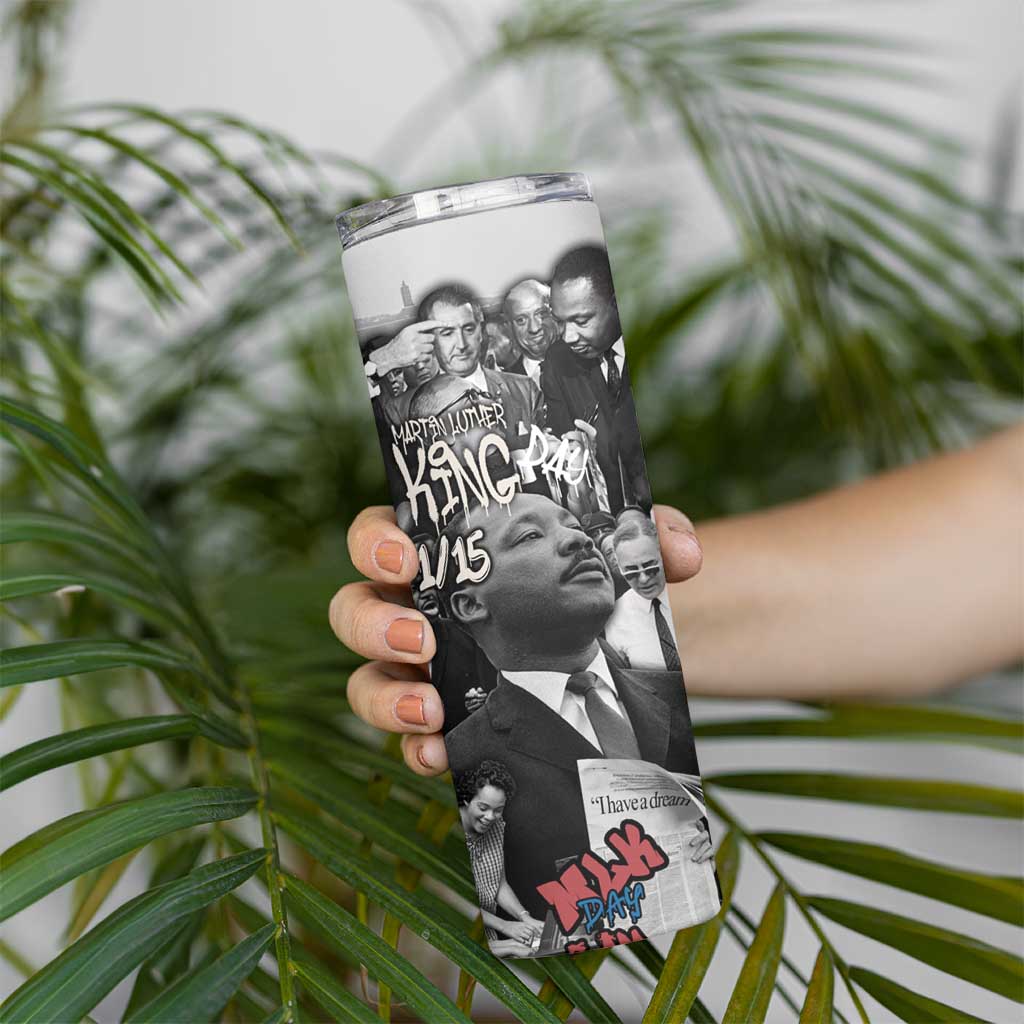 Martin Luther King Day Tribute Skinny Tumbler Civil Rights Collage and Classic American Street Graffiti Colors - Wonder Print Shop