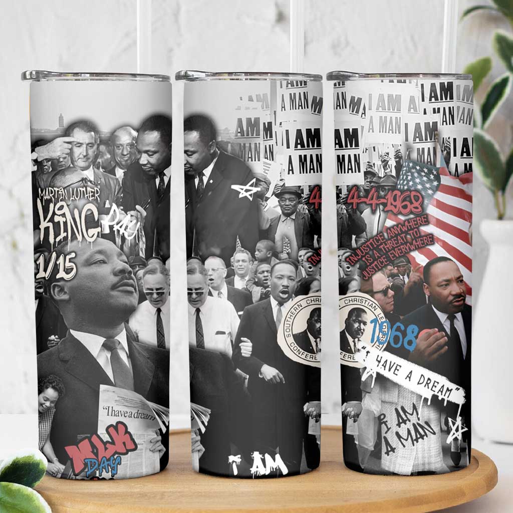 Martin Luther King Day Tribute Skinny Tumbler Civil Rights Collage and Classic American Street Graffiti Colors - Wonder Print Shop