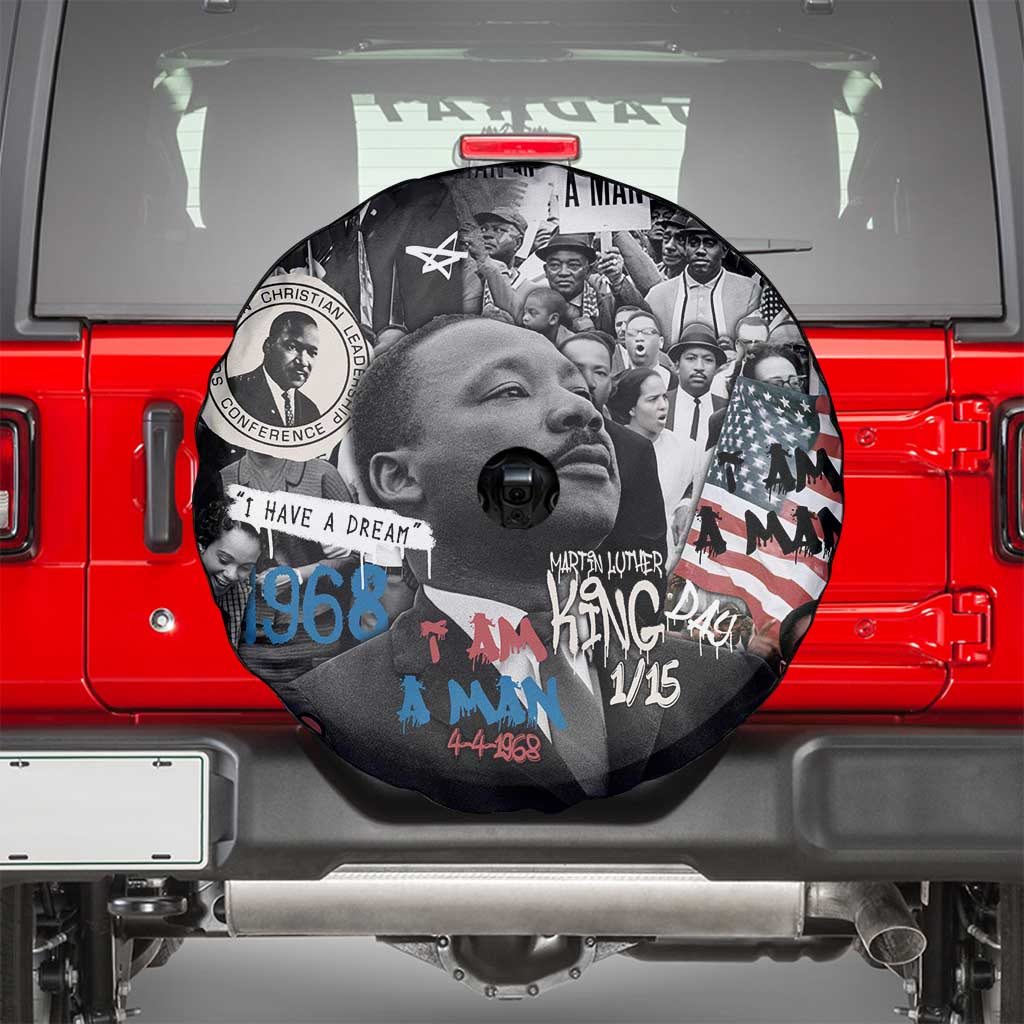Martin Luther King Day Tribute Spare Tire Cover Civil Rights Collage and Classic American Street Graffiti Colors - Wonder Print Shop