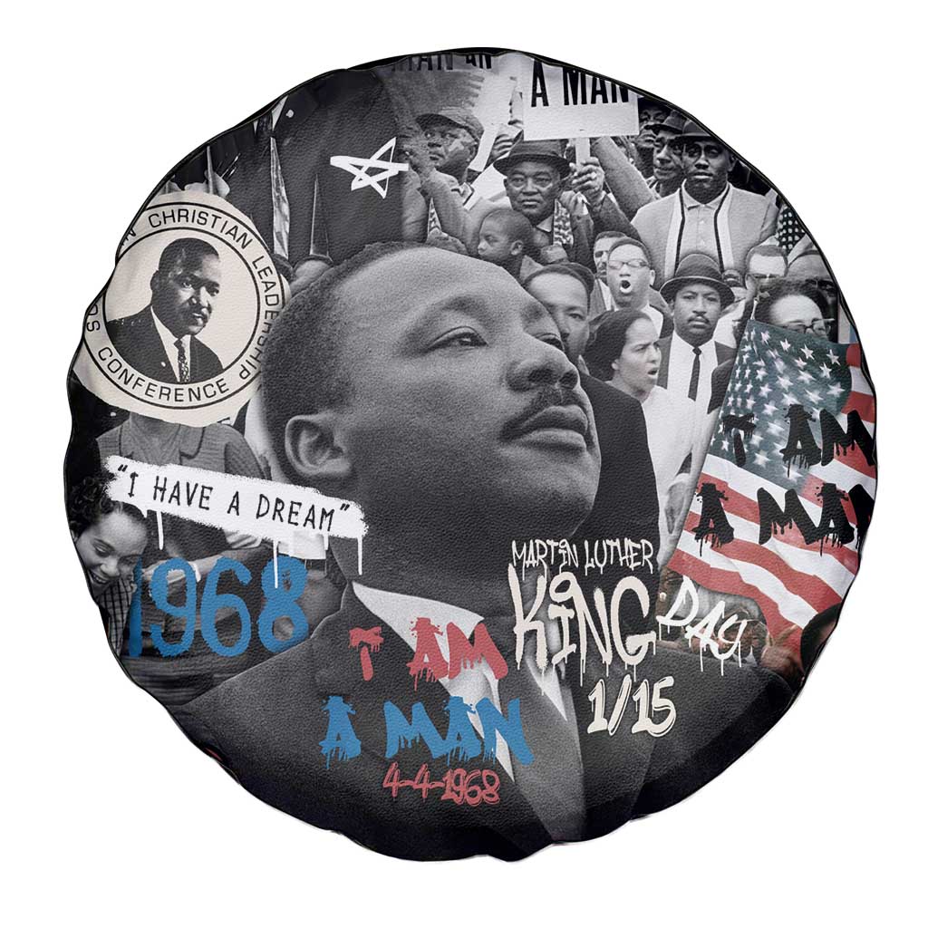 Martin Luther King Day Tribute Spare Tire Cover Civil Rights Collage and Classic American Street Graffiti Colors - Wonder Print Shop