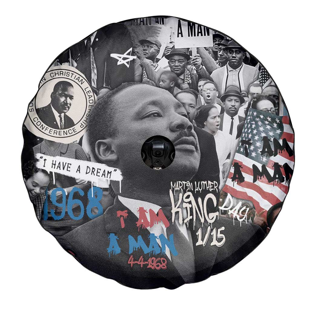 Martin Luther King Day Tribute Spare Tire Cover Civil Rights Collage and Classic American Street Graffiti Colors - Wonder Print Shop