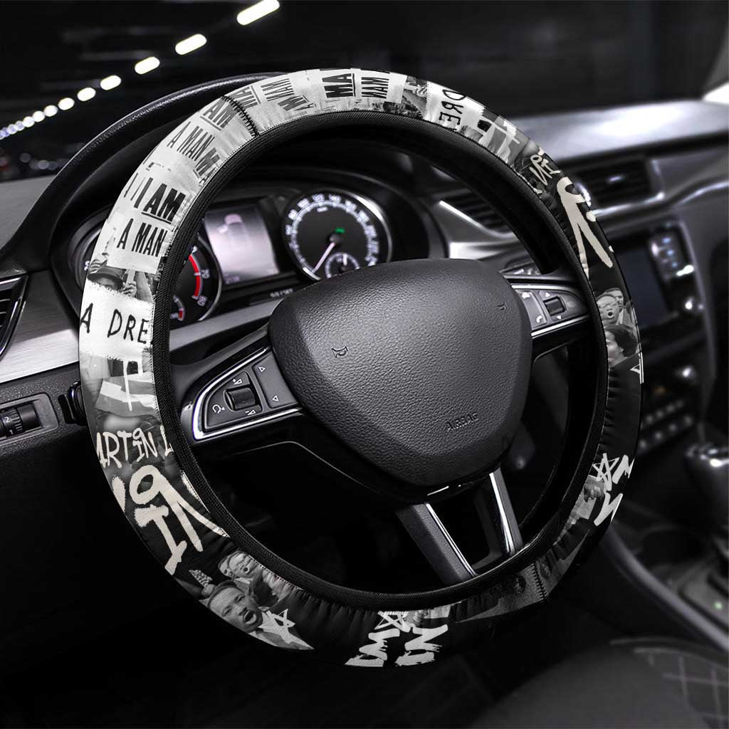 Martin Luther King Day Tribute Steering Wheel Cover Civil Rights Collage and Classic American Street Graffiti Colors - Wonder Print Shop