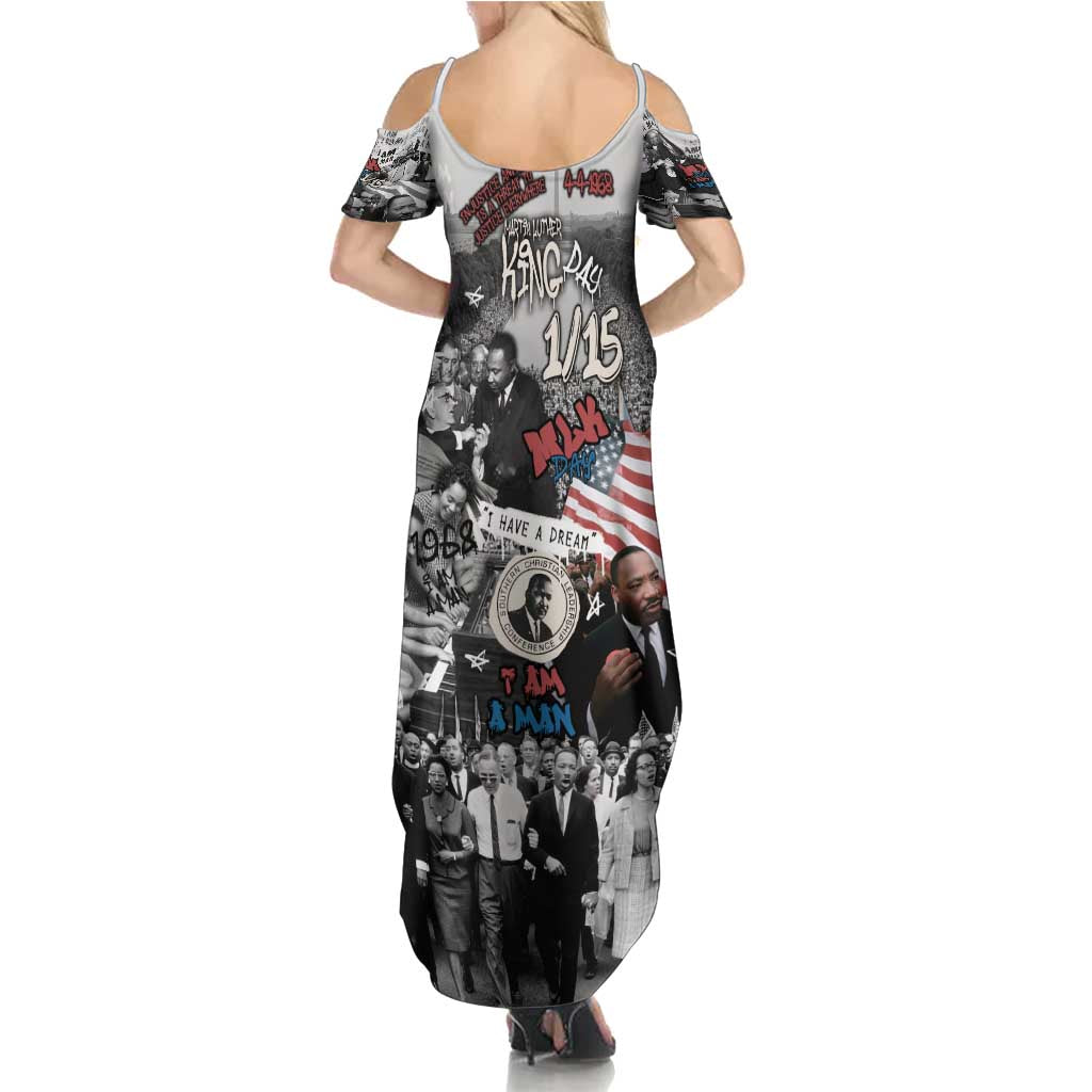Martin Luther King Day Tribute Summer Maxi Dress Civil Rights Collage and Classic American Street Graffiti Colors - Wonder Print Shop