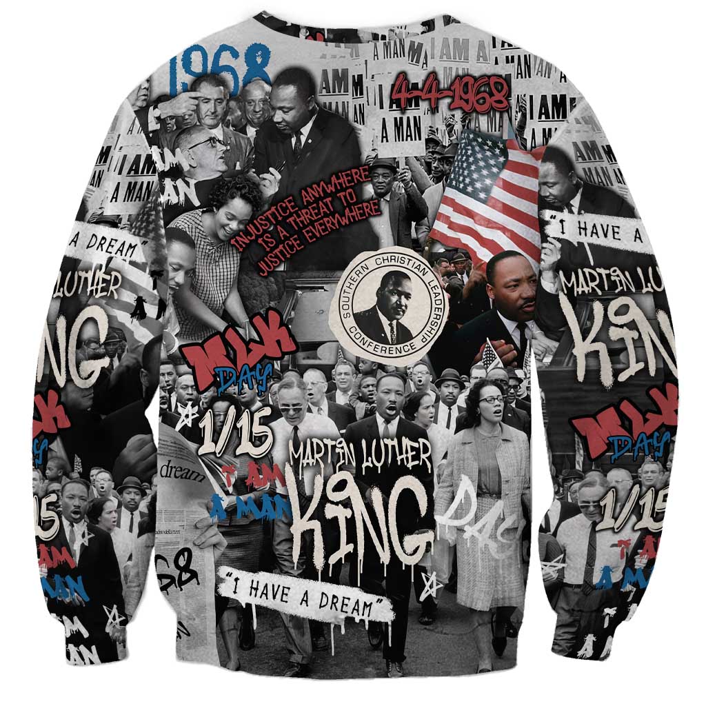 Martin Luther King Day Tribute Sweatshirt Civil Rights Collage and Classic American Street Graffiti Colors - Wonder Print Shop