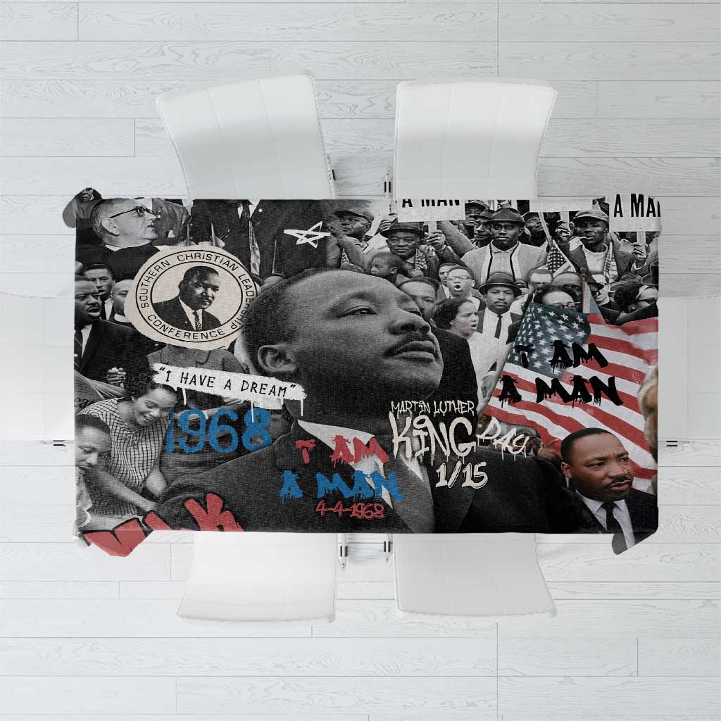 Martin Luther King Day Tribute Tablecloth Civil Rights Collage and Classic American Street Graffiti Colors - Wonder Print Shop