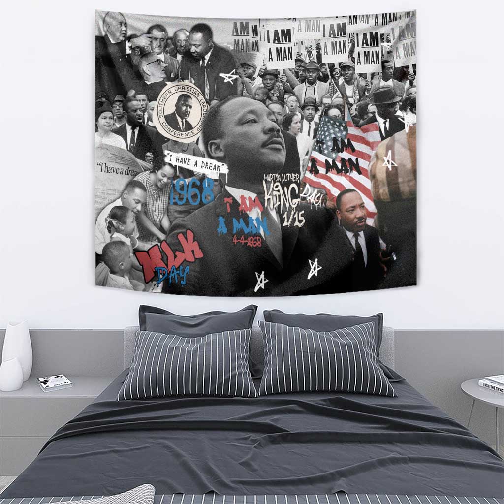 Martin Luther King Day Tribute Tapestry Civil Rights Collage and Classic American Street Graffiti Colors - Wonder Print Shop