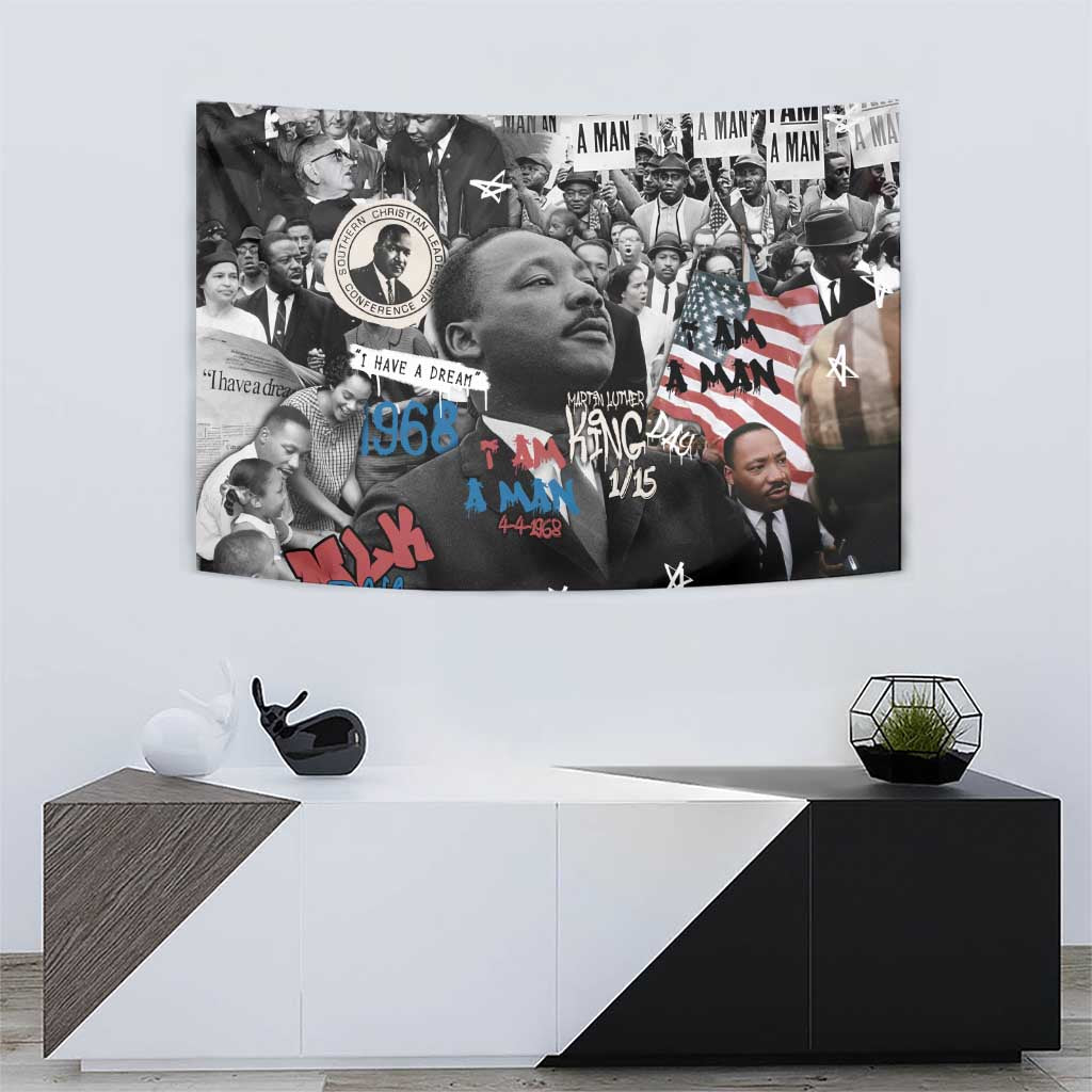 Martin Luther King Day Tribute Tapestry Civil Rights Collage and Classic American Street Graffiti Colors - Wonder Print Shop