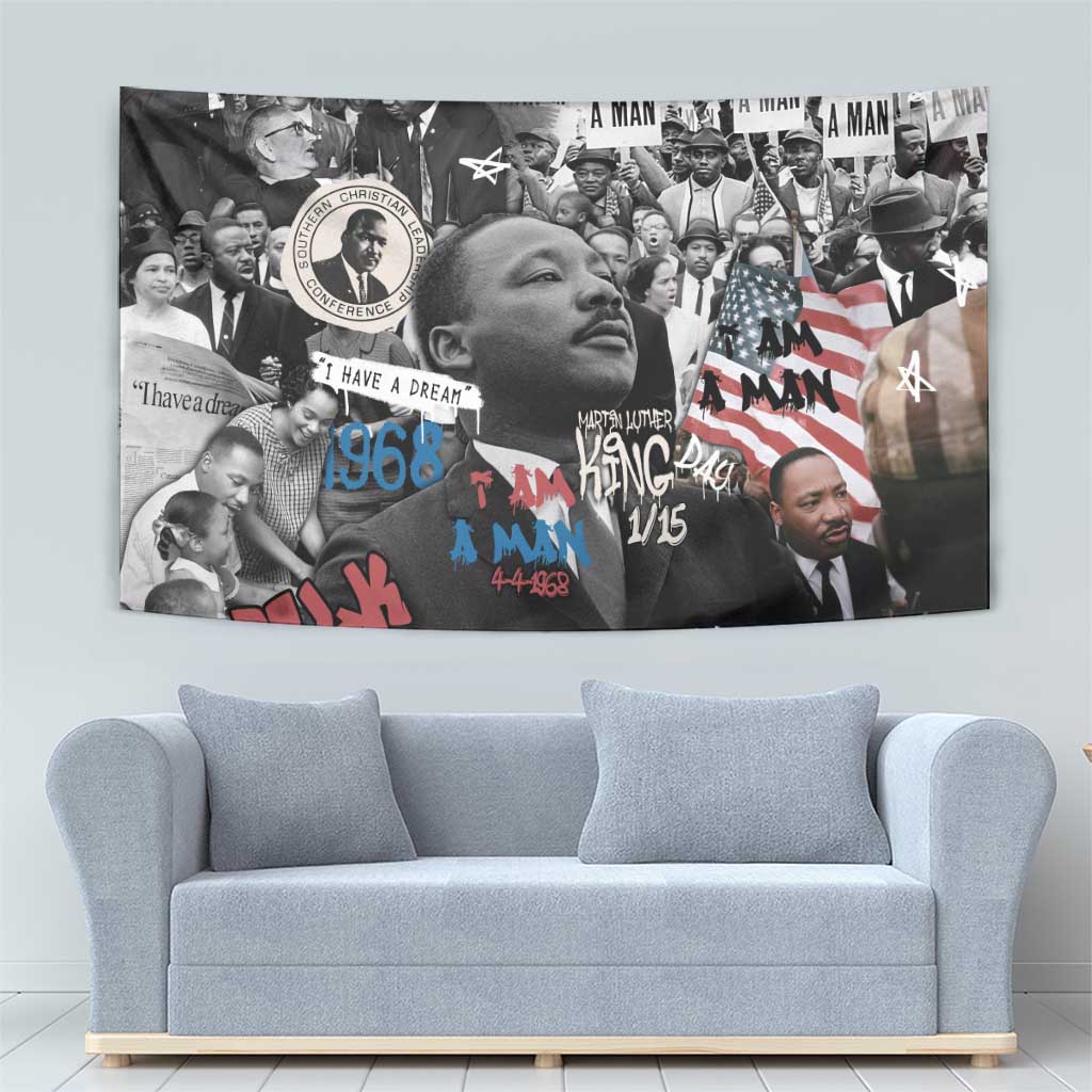 Martin Luther King Day Tribute Tapestry Civil Rights Collage and Classic American Street Graffiti Colors - Wonder Print Shop