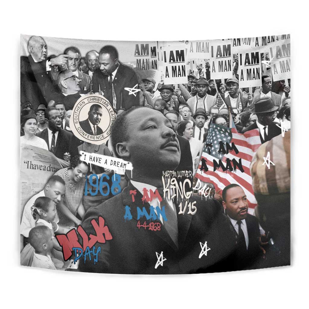 Martin Luther King Day Tribute Tapestry Civil Rights Collage and Classic American Street Graffiti Colors - Wonder Print Shop