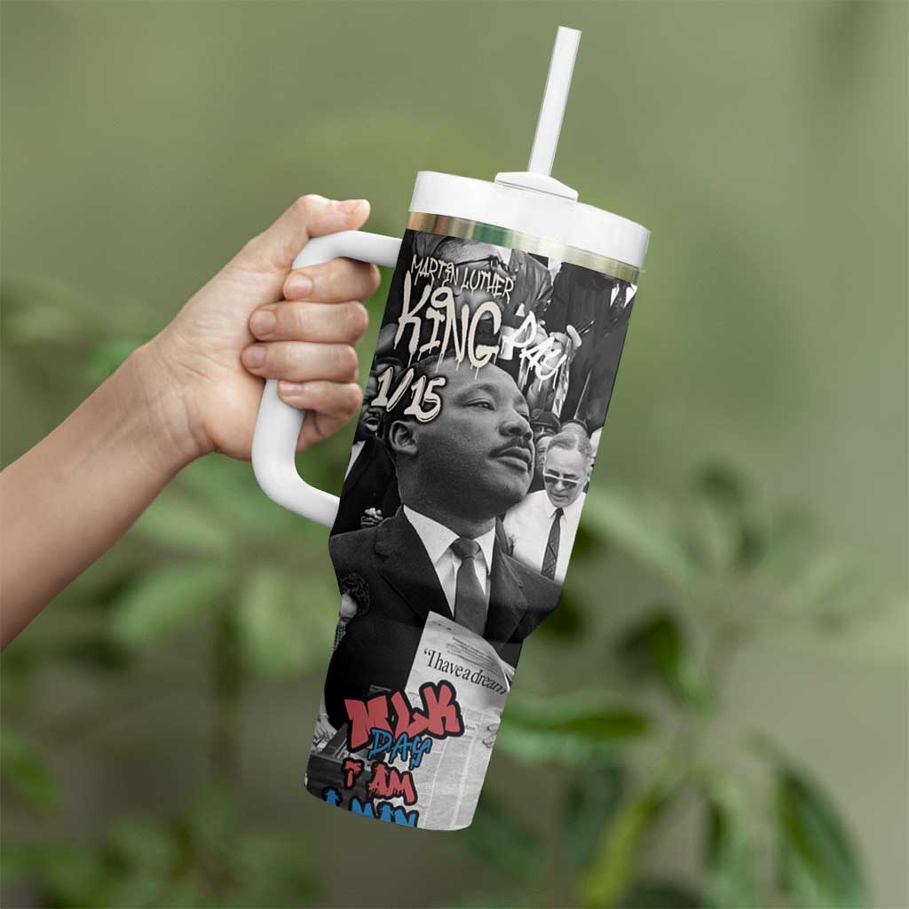 Martin Luther King Day Tribute Tumbler With Handle Civil Rights Collage and Classic American Street Graffiti Colors - Wonder Print Shop