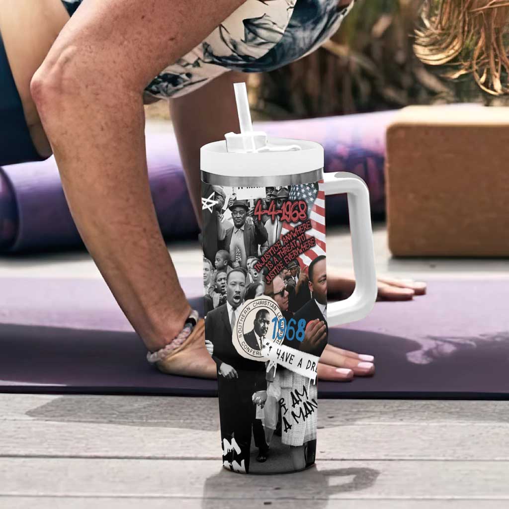 Martin Luther King Day Tribute Tumbler With Handle Civil Rights Collage and Classic American Street Graffiti Colors - Wonder Print Shop