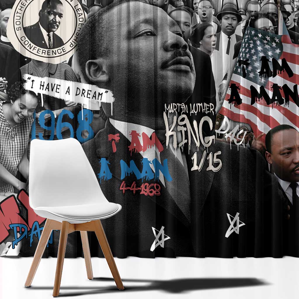 Martin Luther King Day Tribute Window Curtain Civil Rights Collage and Classic American Street Graffiti Colors - Wonder Print Shop