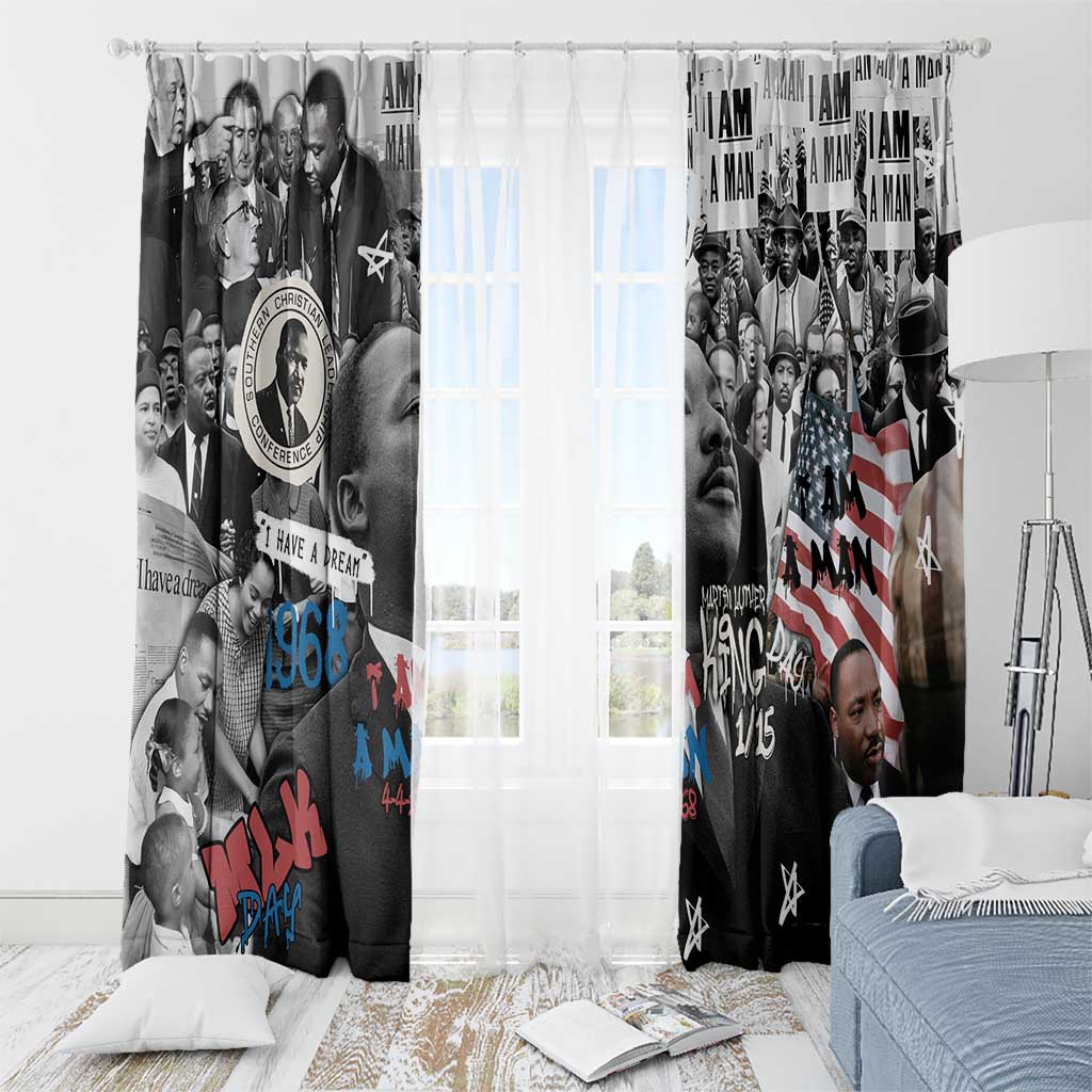 Martin Luther King Day Tribute Window Curtain Civil Rights Collage and Classic American Street Graffiti Colors - Wonder Print Shop