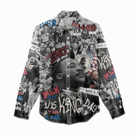 Martin Luther King Day Tribute Women Casual Shirt Civil Rights Collage and Classic American Street Graffiti Colors - Wonder Print Shop
