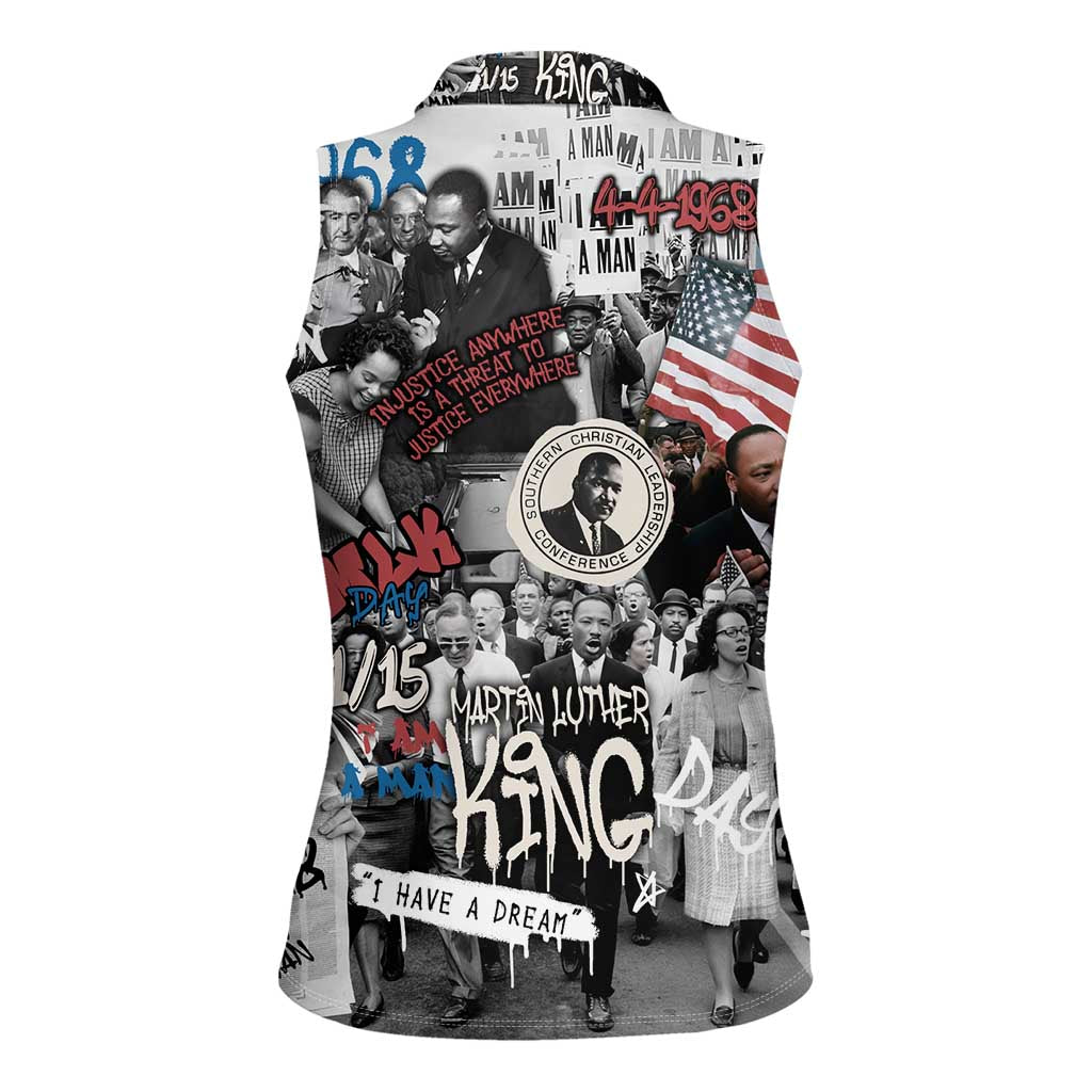 Martin Luther King Day Tribute Women Sleeveless Polo Shirt Civil Rights Collage and Classic American Street Graffiti Colors - Wonder Print Shop