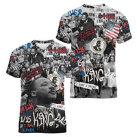 Martin Luther King Day Tribute Women V-Neck T-Shirt Civil Rights Collage and Classic American Street Graffiti Colors - Wonder Print Shop