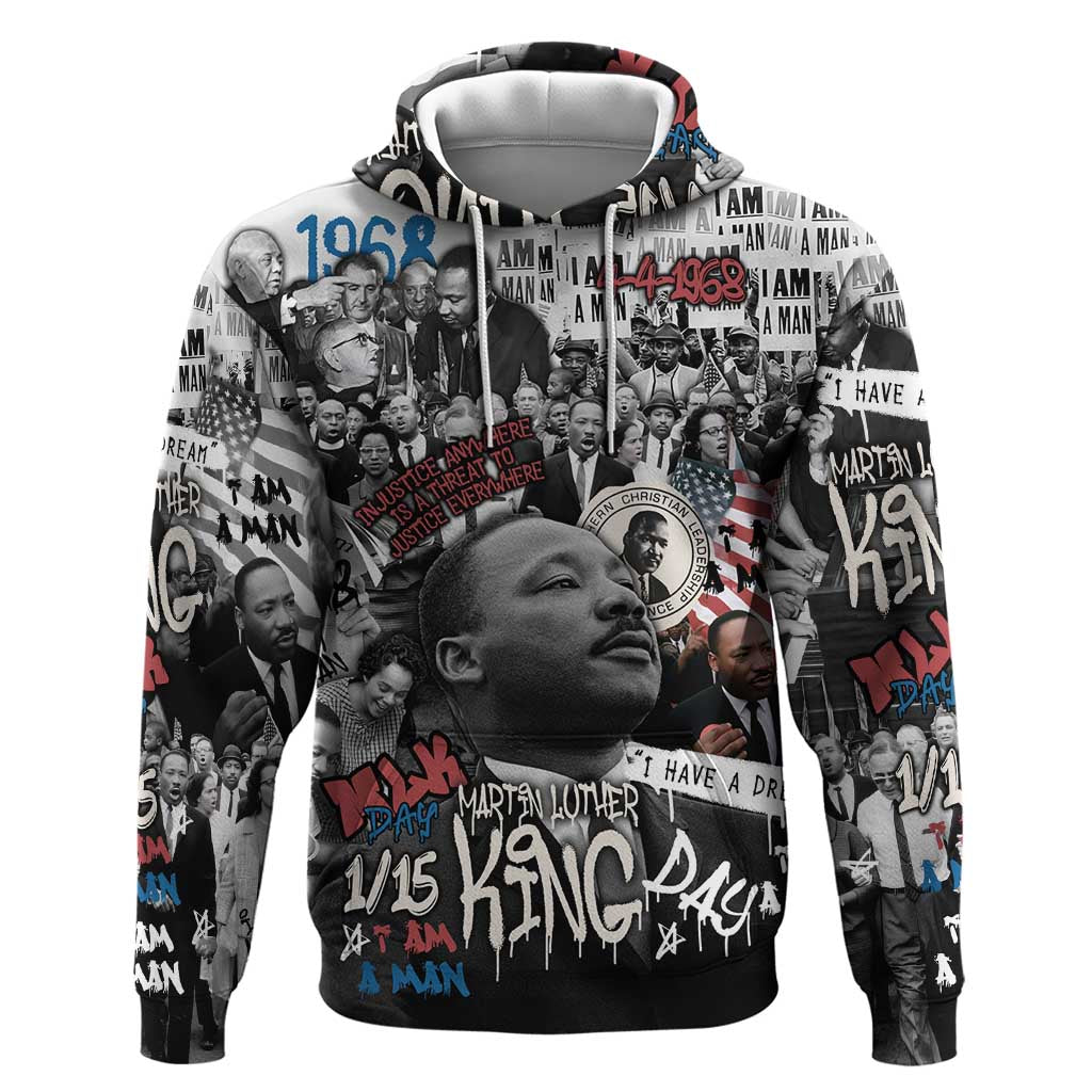 Martin Luther King Day Tribute Zip Hoodie Civil Rights Collage and Classic American Street Graffiti Colors - Wonder Print Shop
