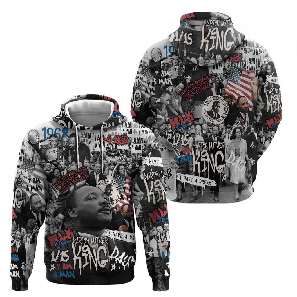 Martin Luther King Day Tribute Zip Hoodie Civil Rights Collage and Classic American Street Graffiti Colors - Wonder Print Shop