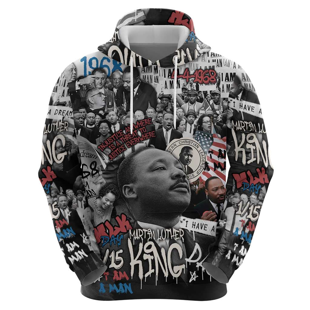 Martin Luther King Day Tribute Zip Hoodie Civil Rights Collage and Classic American Street Graffiti Colors - Wonder Print Shop