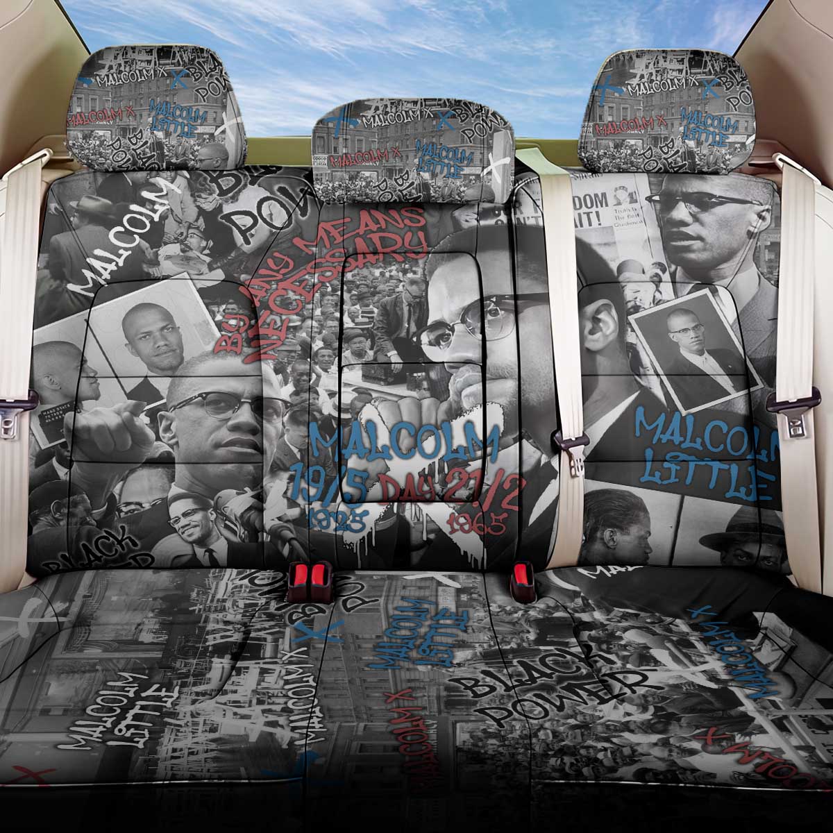 Malcolm X Back Car Seat Cover Quotes Dates and Black History Activist Theme - Wonder Print Shop