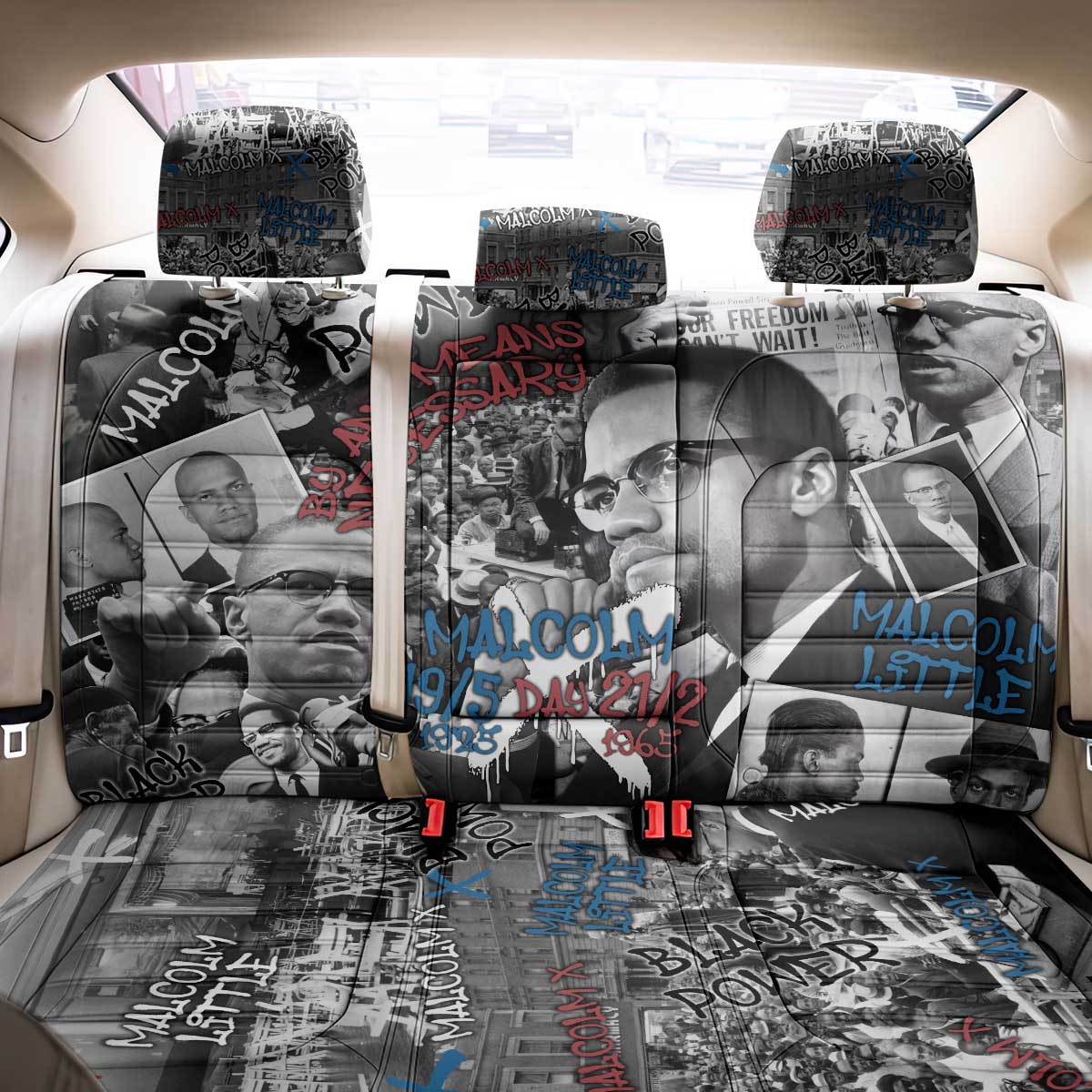 Malcolm X Back Car Seat Cover Quotes Dates and Black History Activist Theme - Wonder Print Shop