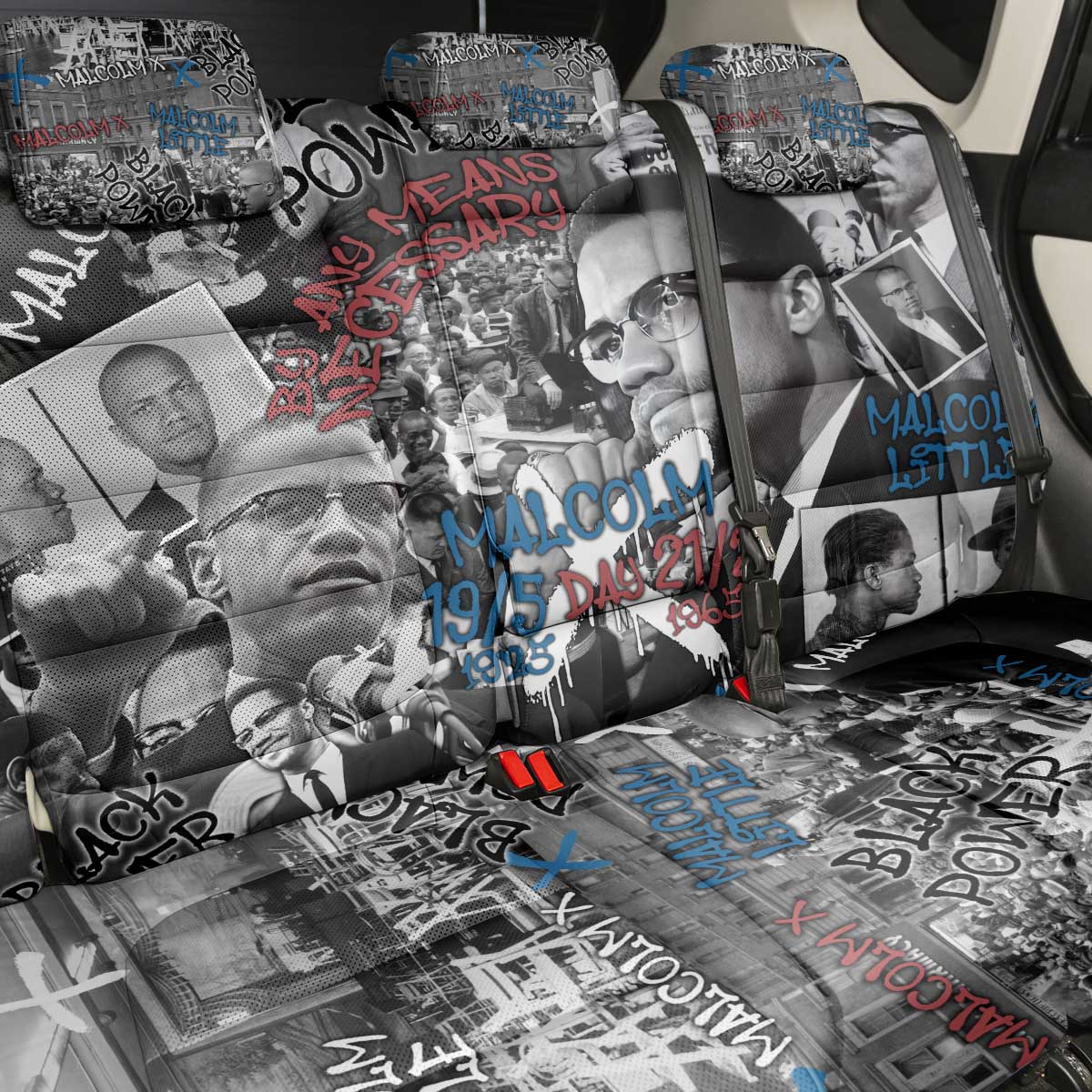 Malcolm X Back Car Seat Cover Quotes Dates and Black History Activist Theme - Wonder Print Shop