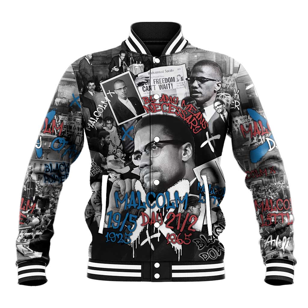 Malcolm X Baseball Jacket Quotes Dates and Black History Activist Theme - Wonder Print Shop