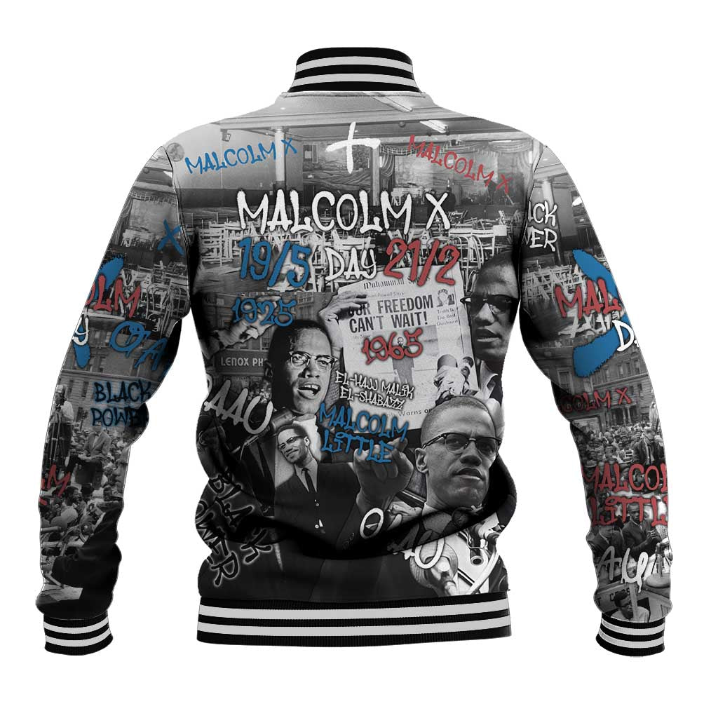 Malcolm X Baseball Jacket Quotes Dates and Black History Activist Theme - Wonder Print Shop