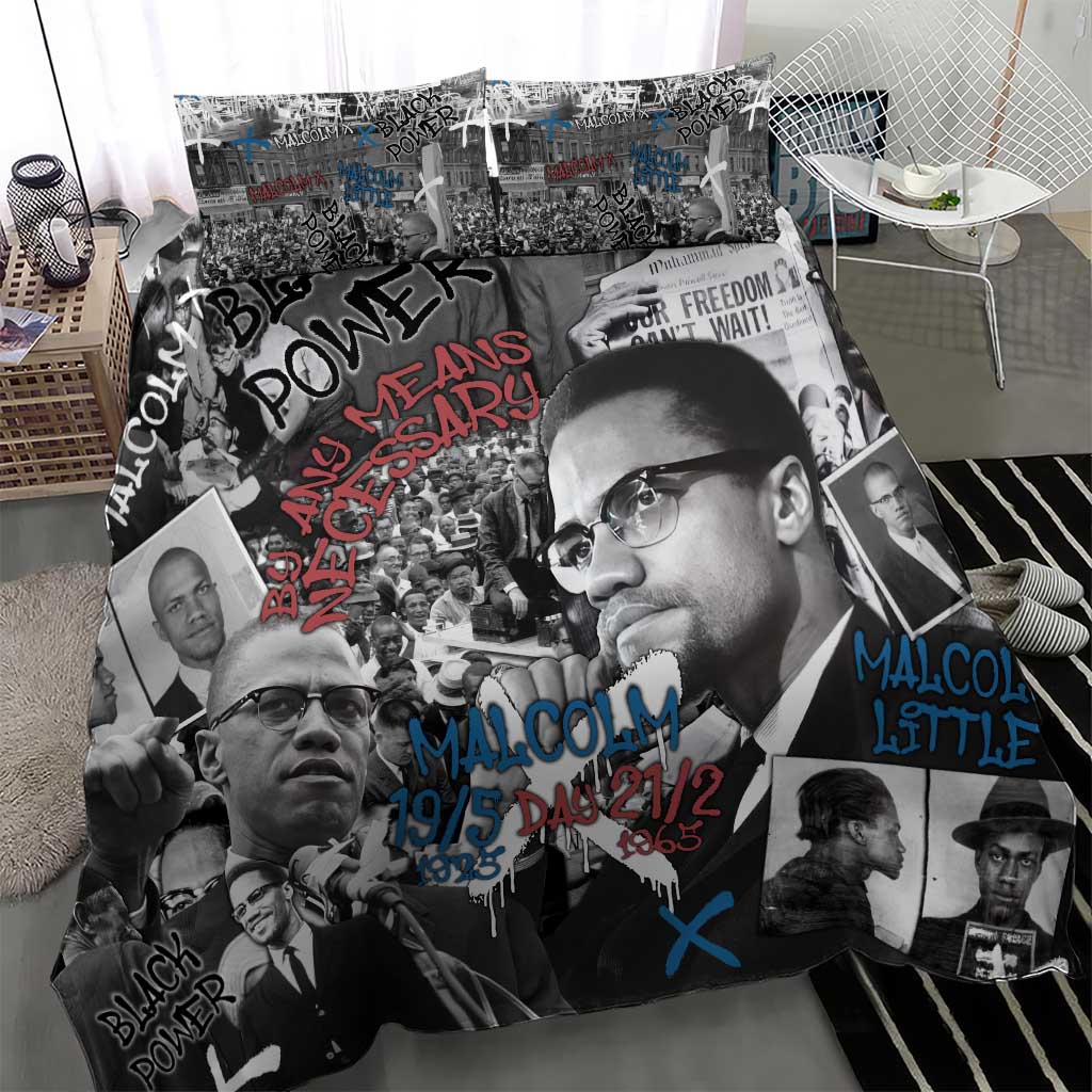 Malcolm X Bedding Set Quotes Dates and Black History Activist Theme - Wonder Print Shop