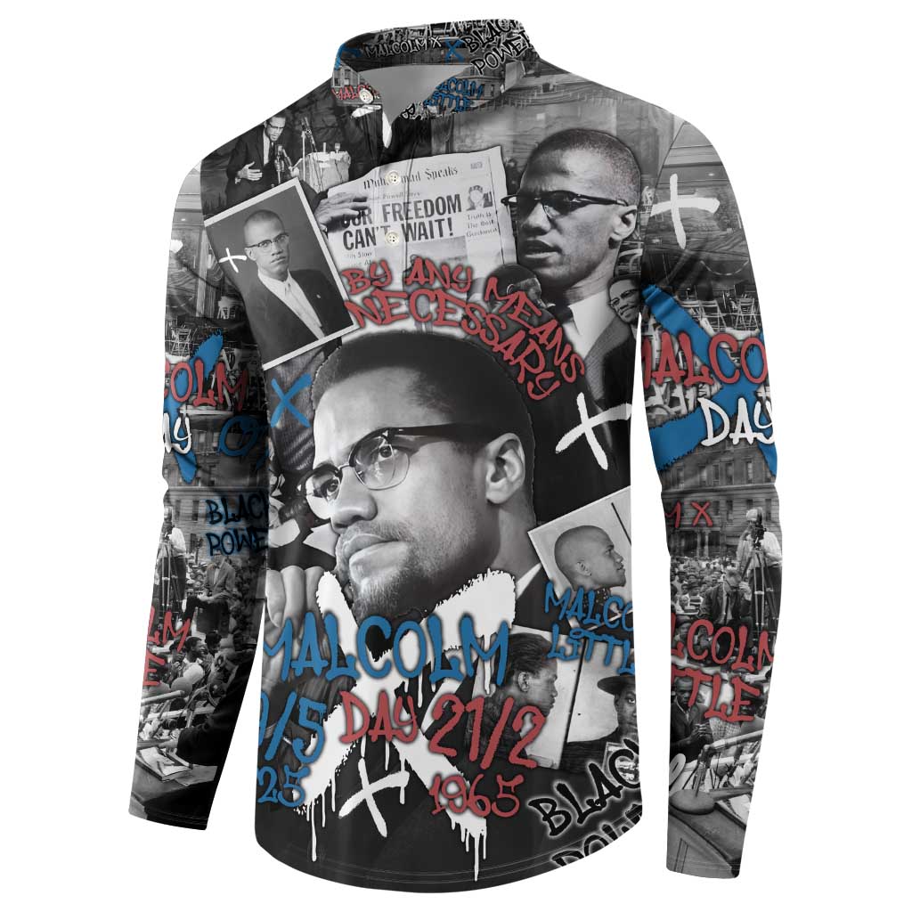 Malcolm X Button Sweatshirt Quotes Dates and Black History Activist Theme - Wonder Print Shop