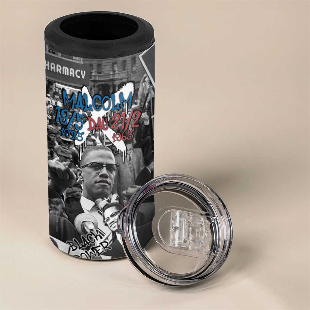 Malcolm X 4 in 1 Can Cooler Tumbler Quotes Dates and Black History Activist Theme - Wonder Print Shop