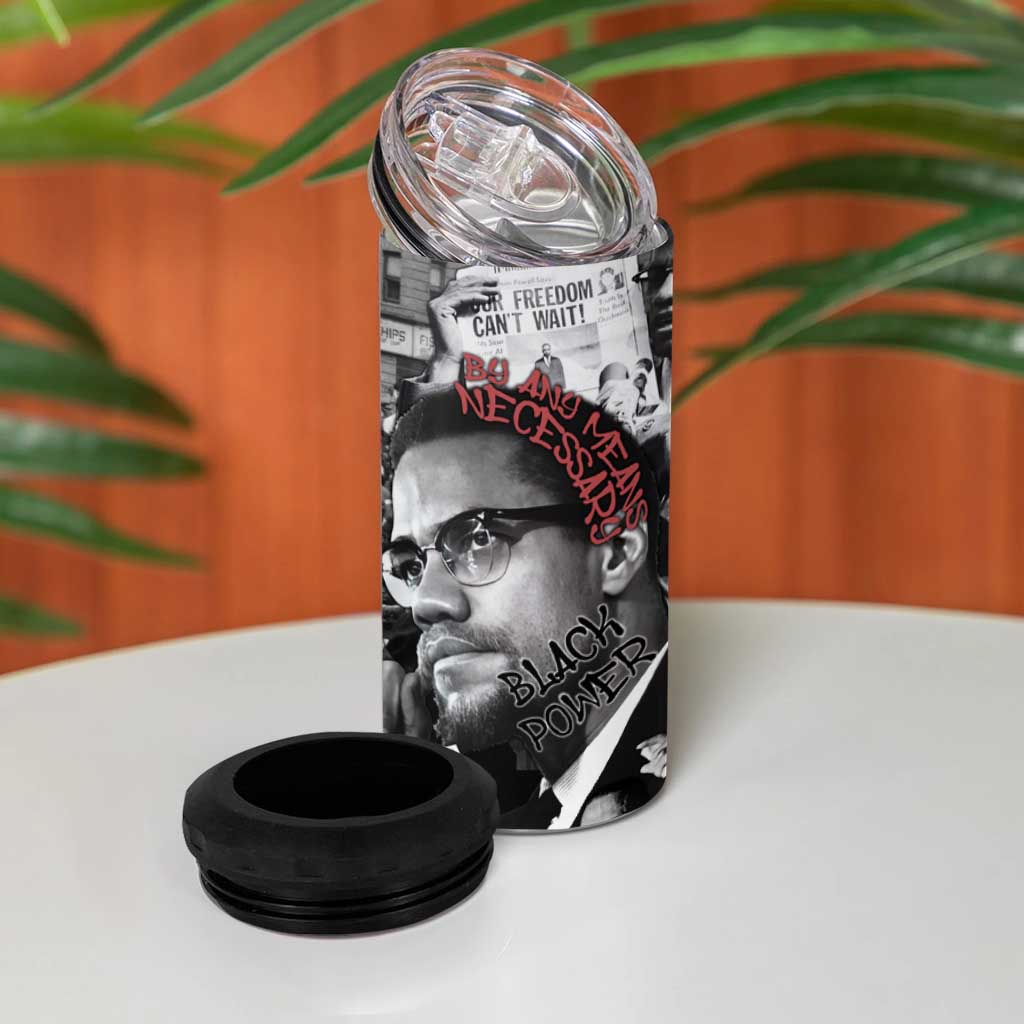 Malcolm X 4 in 1 Can Cooler Tumbler Quotes Dates and Black History Activist Theme - Wonder Print Shop