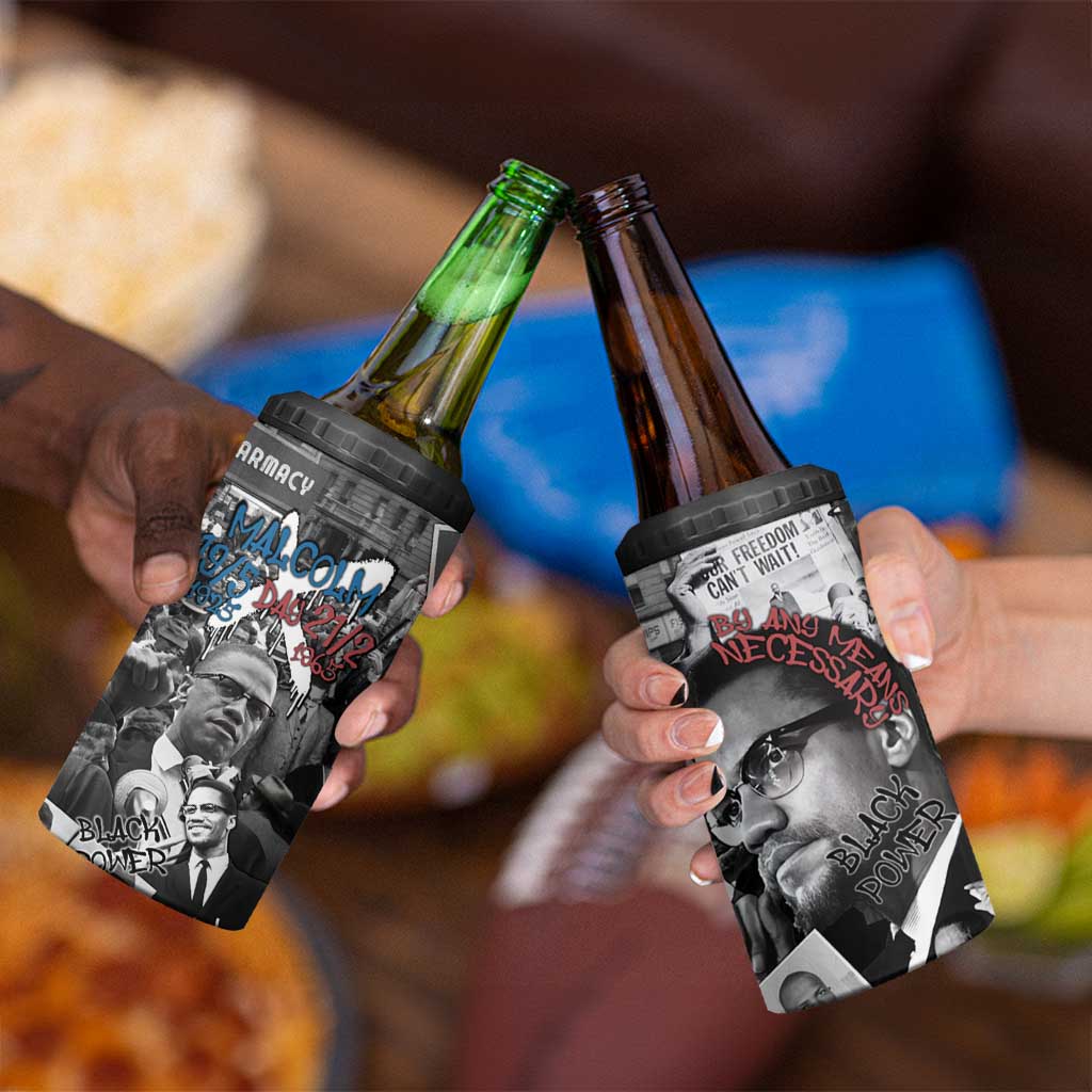 Malcolm X 4 in 1 Can Cooler Tumbler Quotes Dates and Black History Activist Theme - Wonder Print Shop