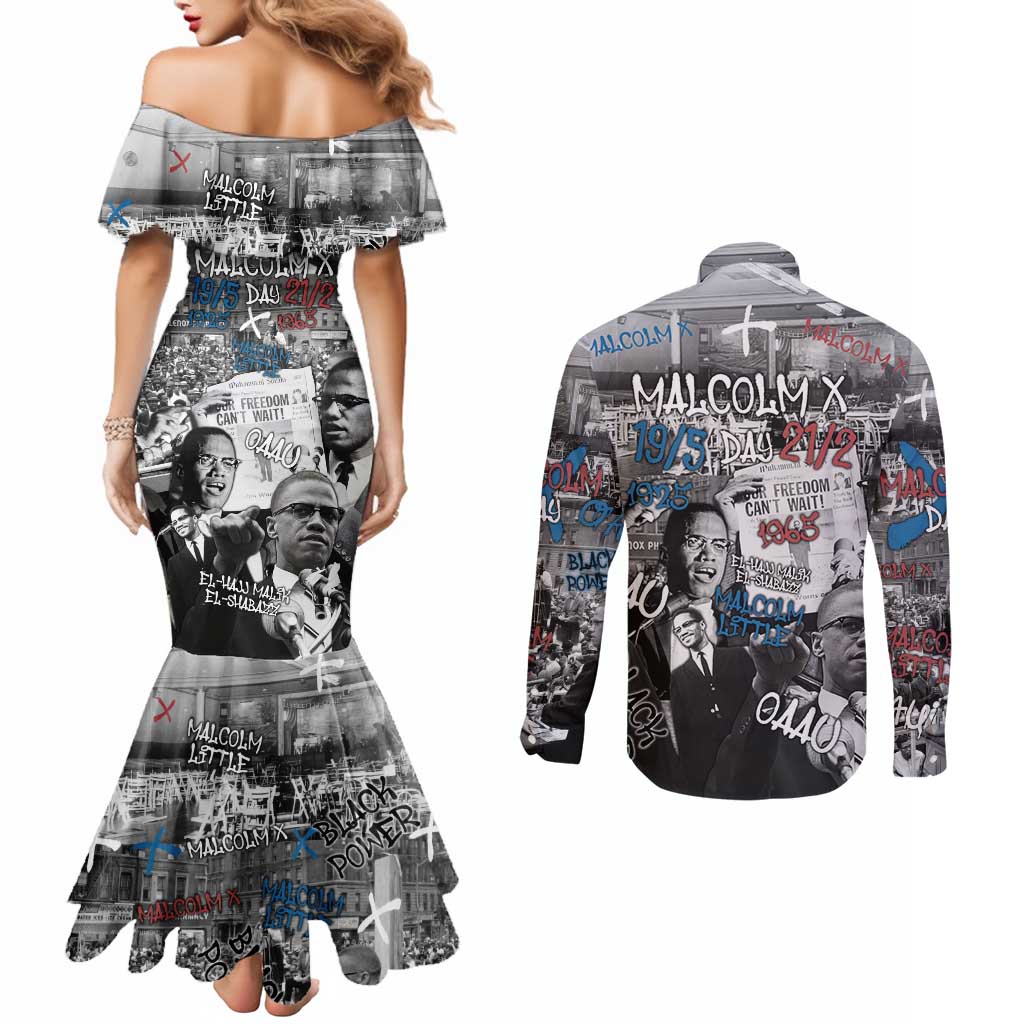 Malcolm X Couples Matching Mermaid Dress and Long Sleeve Button Shirt Quotes Dates and Black History Activist Theme - Wonder Print Shop
