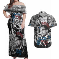 Malcolm X Couples Matching Off Shoulder Maxi Dress and Hawaiian Shirt Quotes Dates and Black History Activist Theme - Wonder Print Shop