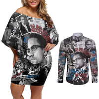 Malcolm X Couples Matching Off Shoulder Short Dress and Long Sleeve Button Shirt Quotes Dates and Black History Activist Theme - Wonder Print Shop