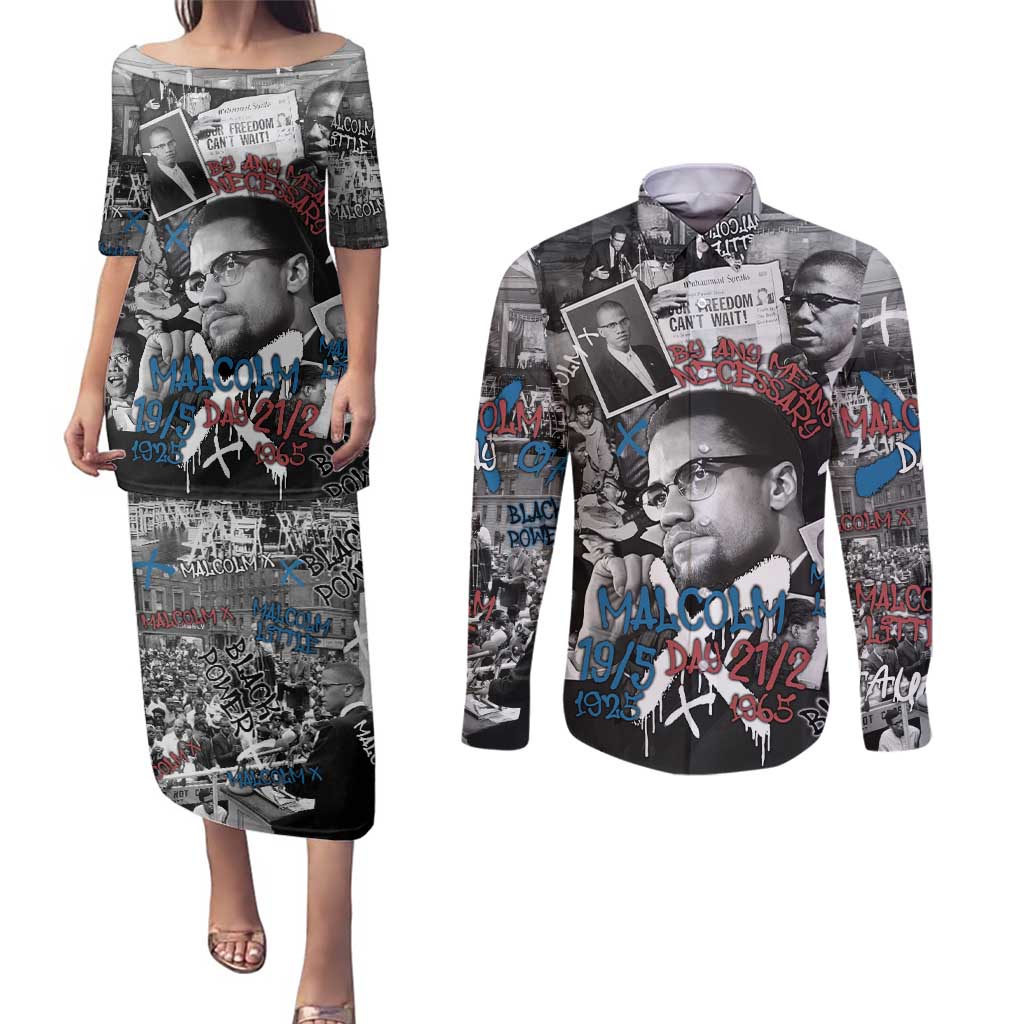 Malcolm X Couples Matching Puletasi and Long Sleeve Button Shirt Quotes Dates and Black History Activist Theme - Wonder Print Shop