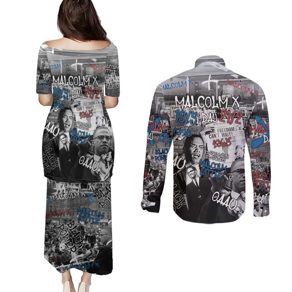 Malcolm X Couples Matching Puletasi and Long Sleeve Button Shirt Quotes Dates and Black History Activist Theme - Wonder Print Shop