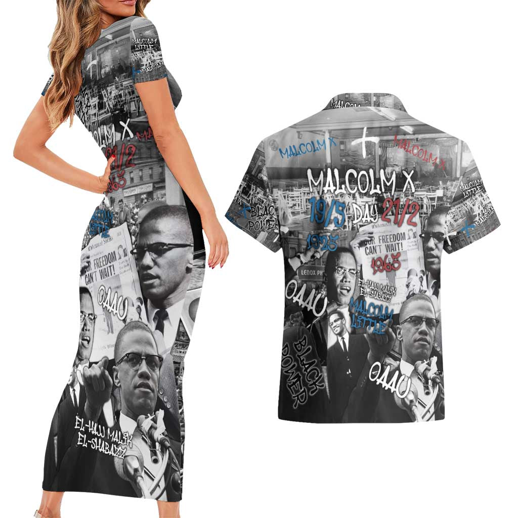 Malcolm X Couples Matching Short Sleeve Bodycon Dress and Hawaiian Shirt Quotes Dates and Black History Activist Theme - Wonder Print Shop