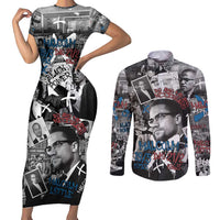 Malcolm X Couples Matching Short Sleeve Bodycon Dress and Long Sleeve Button Shirt Quotes Dates and Black History Activist Theme - Wonder Print Shop
