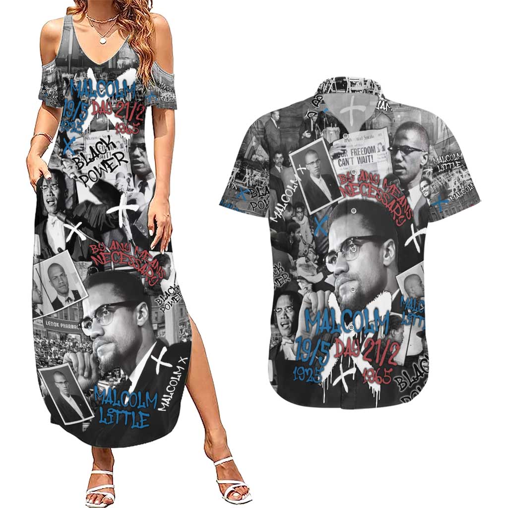 Malcolm X Couples Matching Summer Maxi Dress and Hawaiian Shirt Quotes Dates and Black History Activist Theme - Wonder Print Shop