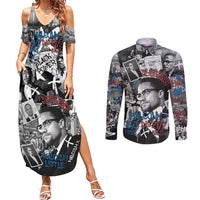 Malcolm X Couples Matching Summer Maxi Dress and Long Sleeve Button Shirt Quotes Dates and Black History Activist Theme - Wonder Print Shop