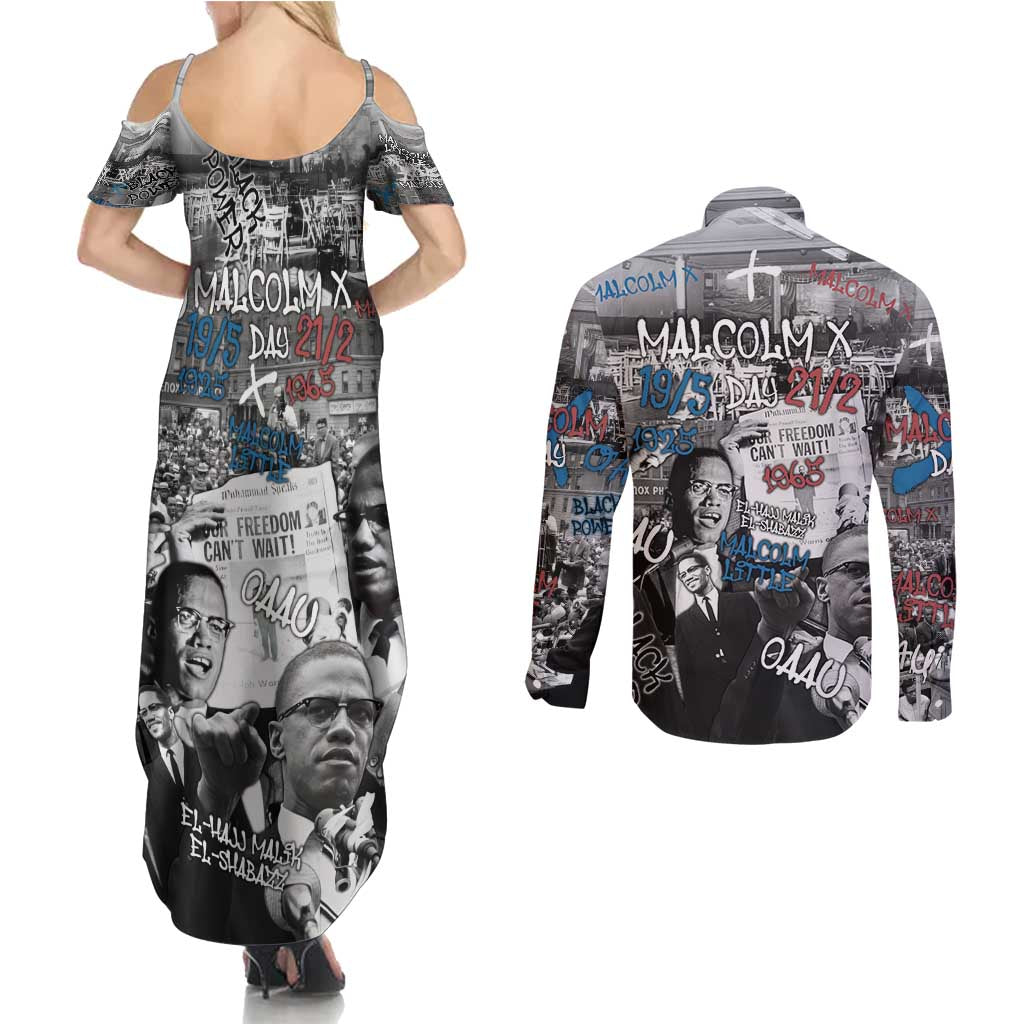 Malcolm X Couples Matching Summer Maxi Dress and Long Sleeve Button Shirt Quotes Dates and Black History Activist Theme - Wonder Print Shop