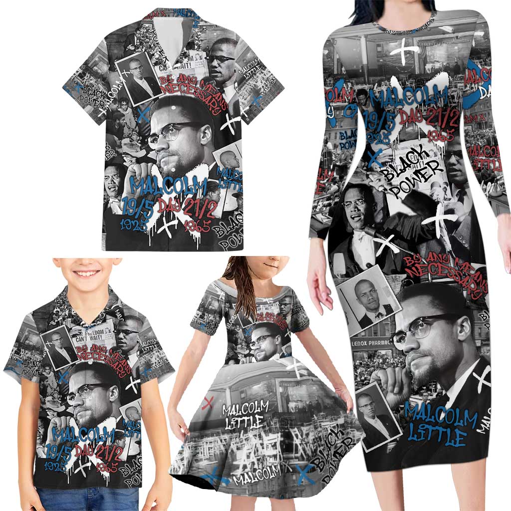 Malcolm X Family Matching Long Sleeve Bodycon Dress and Hawaiian Shirt Quotes Dates and Black History Activist Theme - Wonder Print Shop